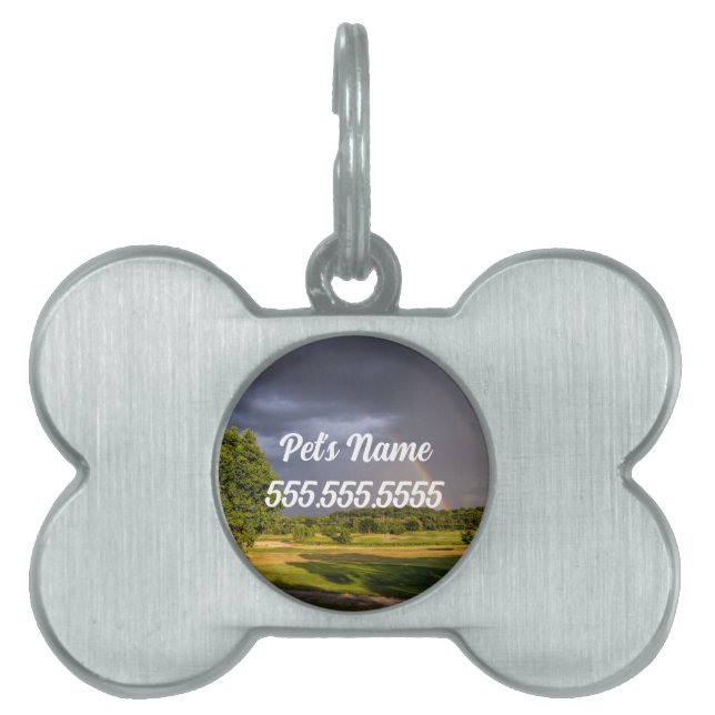 Double Rainbow Through Rain Pet ID Tag (Front)