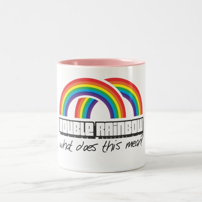 Double rainbow, what does this mean? Two-Tone coffee mug (Center)