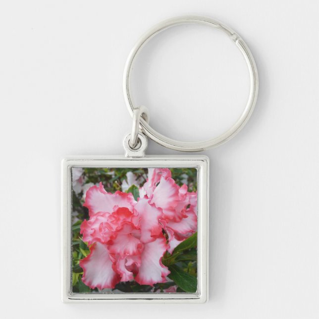 Double Red and White Azaleas Spring Floral Key Ring (Front)