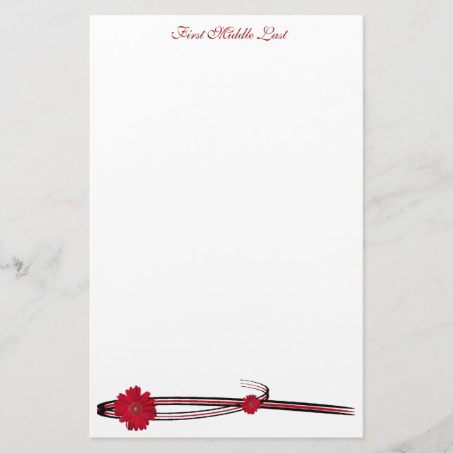 Double Red Gerber Daisy Sweep Personalised Stationery (Front)