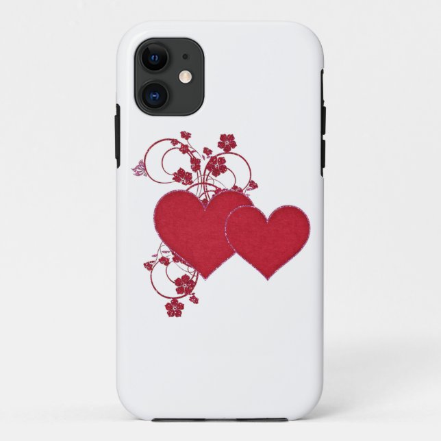 Double Red Hearts & Glitter Design Valentine's Day Case-Mate iPhone Case (Back)