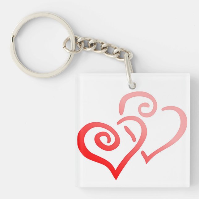 Double Red Swirly Hearts Acrylic Keychain (Front)