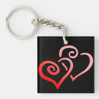 Double Red Swirly Hearts Acrylic Keychain