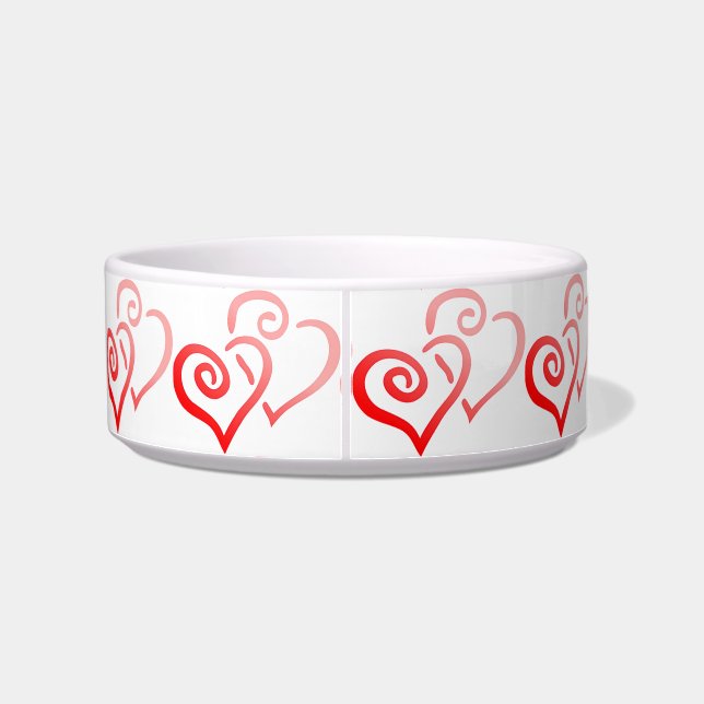 Double Red Swirly Hearts Ceramic Pet Bowl (Back)