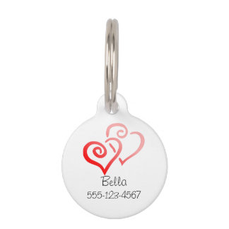 Double Red Swirly Hearts Pet Tag