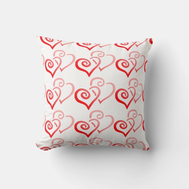 Double Red Swirly Hearts Pillow (Front)
