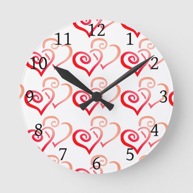 Double Red Swirly Hearts Round Clock (Front)