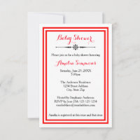 Double Red Trim - 3x5 Baby Shower Invitation