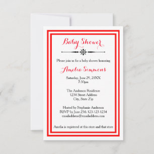 Double Red Trim - 3x5 Baby Shower Invitation