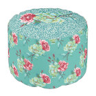 Double Rose on Teal Round Pouf