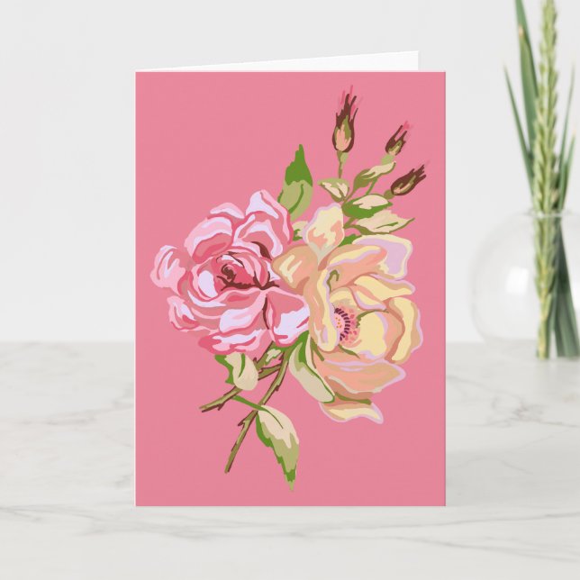 Double Rose - Pink - Greeting Card - blank inside (Front)