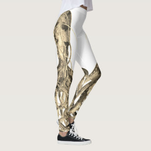 Double Sepia Octopus on White Leggings