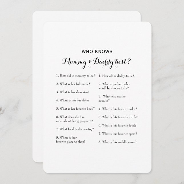 Double Side 2 Baby Shower Game- Advice | Who Knows Invitation (Front/Back)