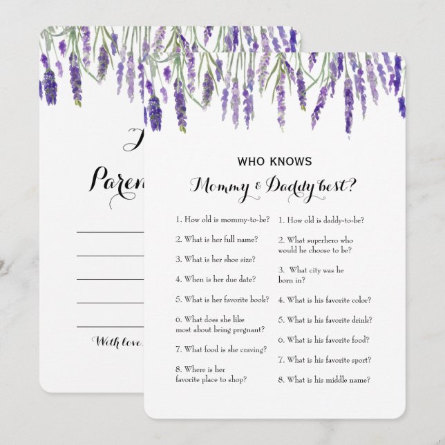 Double Side 2 Baby Shower Game- Advice | Who Knows Invitation (Front/Back)