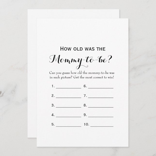 Double Side- 2 Baby Shower Games- How Old | Advice Invitation (Front/Back)