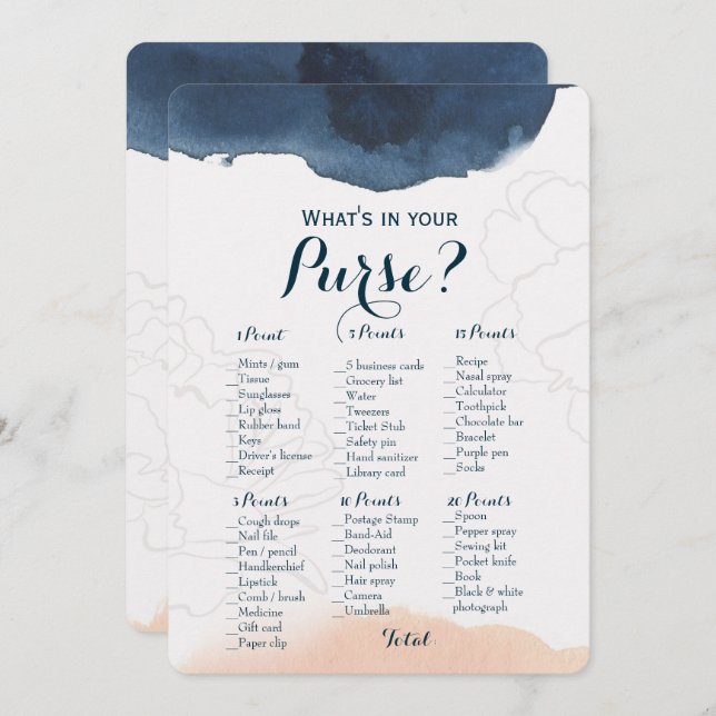 Double Side - 2 Bridal Shower Games Purse | Wishes Invitation (Front/Back)