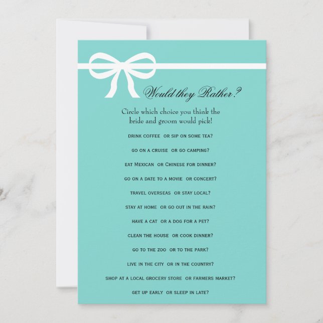 Double Side Aqua & Bows Bridal Shower Games (Front)