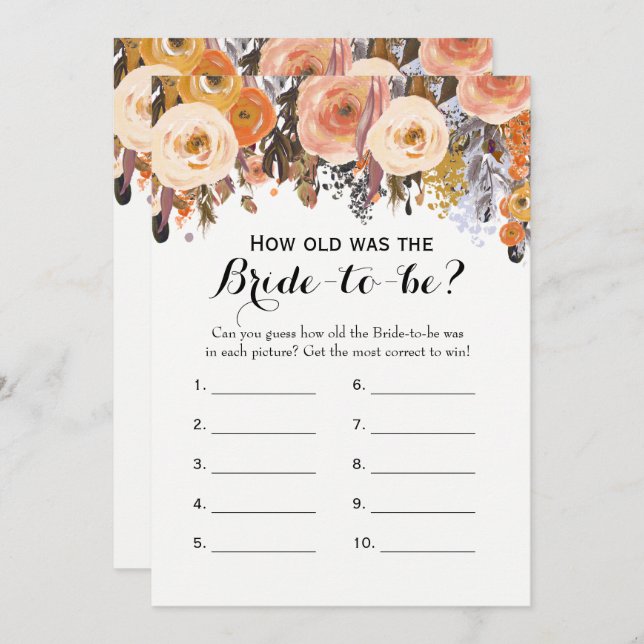 Double Side Autumn Floral Bridal Shower Games Invitation (Front/Back)