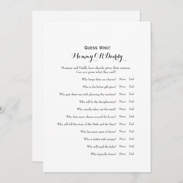 Double Side - Baby Shower Games Wishes | Guess Who Invitation (Front/Back)