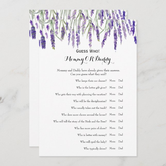 Double Side - Baby Shower Games Wishes | Guess Who Invitation (Front/Back)