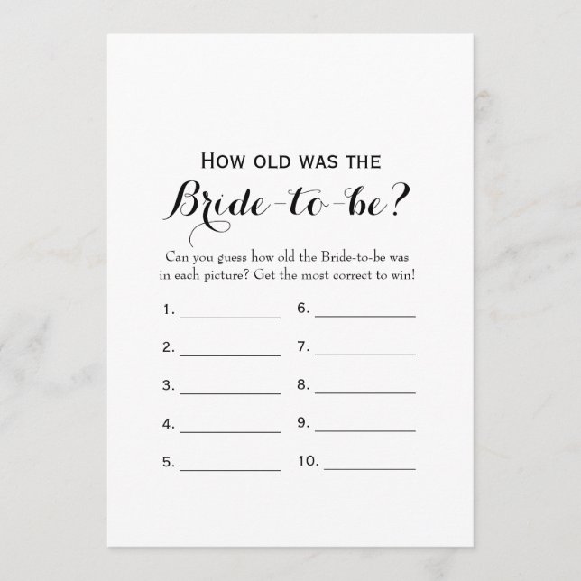 Double Side - Bridal Shower Games How Old | Advice (Front)
