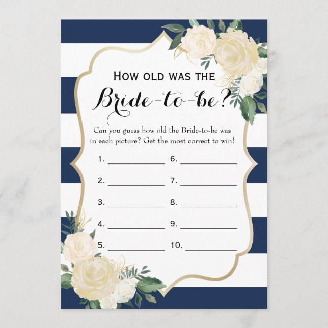 Double Side Floral Navy Bridal Shower Games Advice Card (Front)