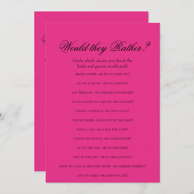Double Side Hot Pink Bridal Shower Games Invitation (Front/Back)