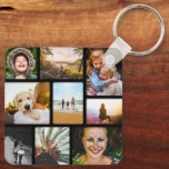 Double Sided 18 Photo Collage Black Metal Keychain<br><div class="desc">Black framed personalised 18 photo collage template rounded corners metal keychain.</div>
