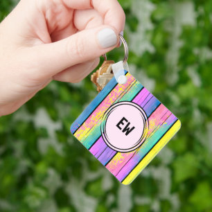 Double sided 2 photos add initials pink key ring