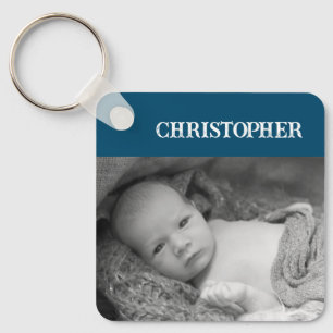 Double sided 2 photos add names ocean blue key ring