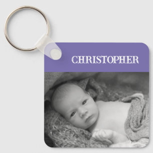 Double sided 2 photos add names purple key ring