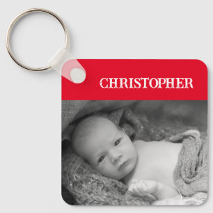 Double sided 2 photos add names red key ring