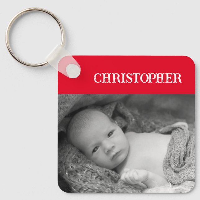 Double sided 2 photos add names red key ring (Front)