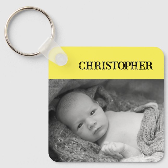 Double sided 2 photos add names yellow key ring (Front)