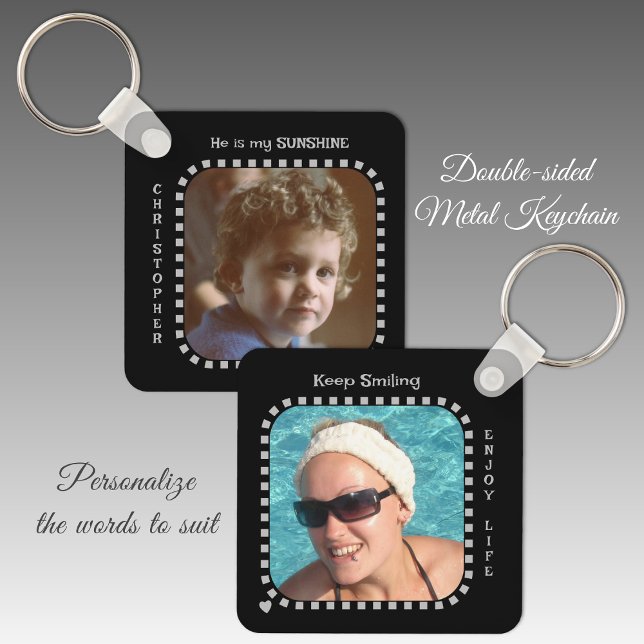 Double sided 2 photos name black grey key ring (Creator Uploaded)