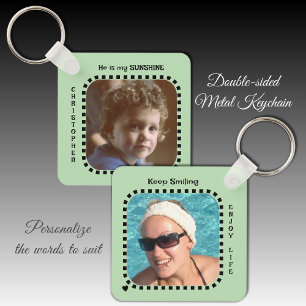 Double sided 2 photos name sunshine green key ring