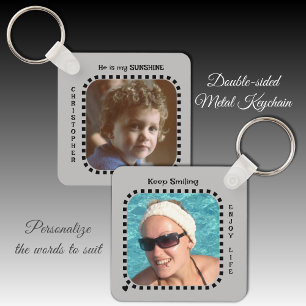 Double sided 2 photos name sunshine grey key ring