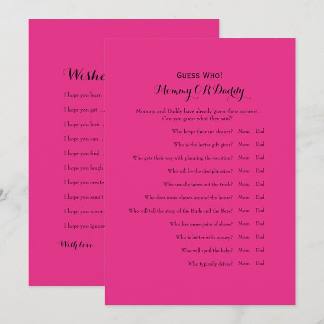 Double Sided 2 x Baby Shower Games Invitation (Front/Back)