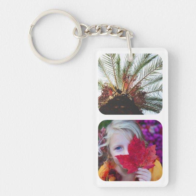 Double Sided 4 Photo Template Rounded White Key Ring (Front)