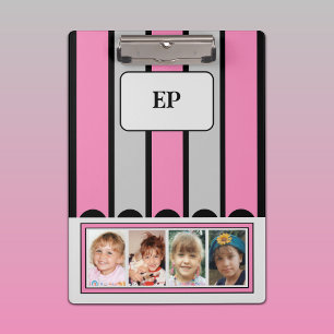 Double sided add initials 8 photos pink grey clipboard