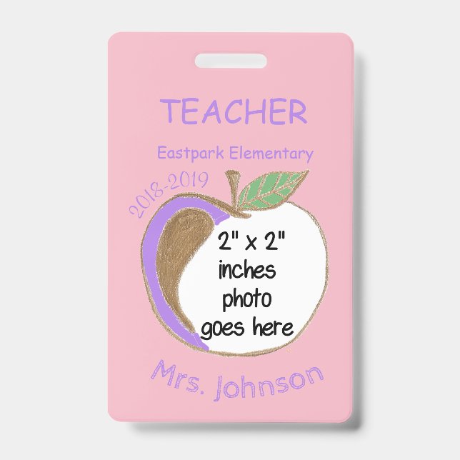 Double-sided apple school teacher ID badge (Front)