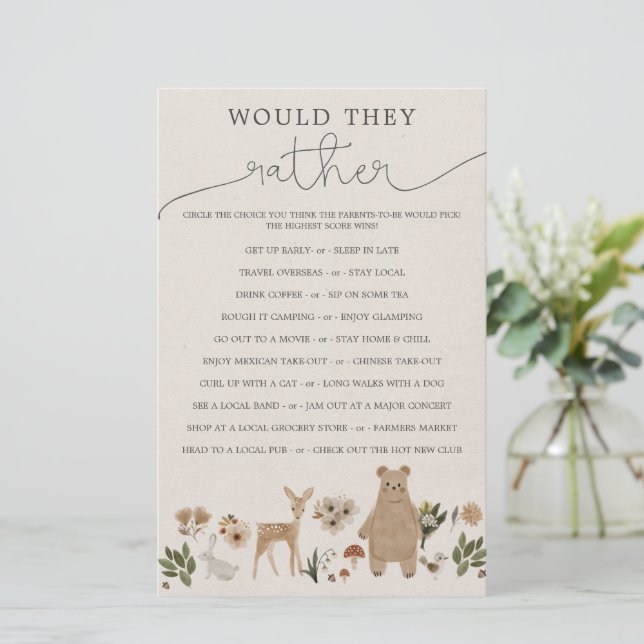 Double Sided Baby Shower Games Boho Woodland (Standing Front)