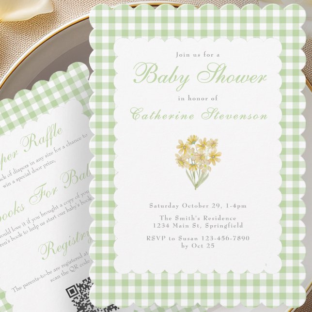 Double Sided Baby Shower Invitation Green Flowers (Creator Uploaded)
