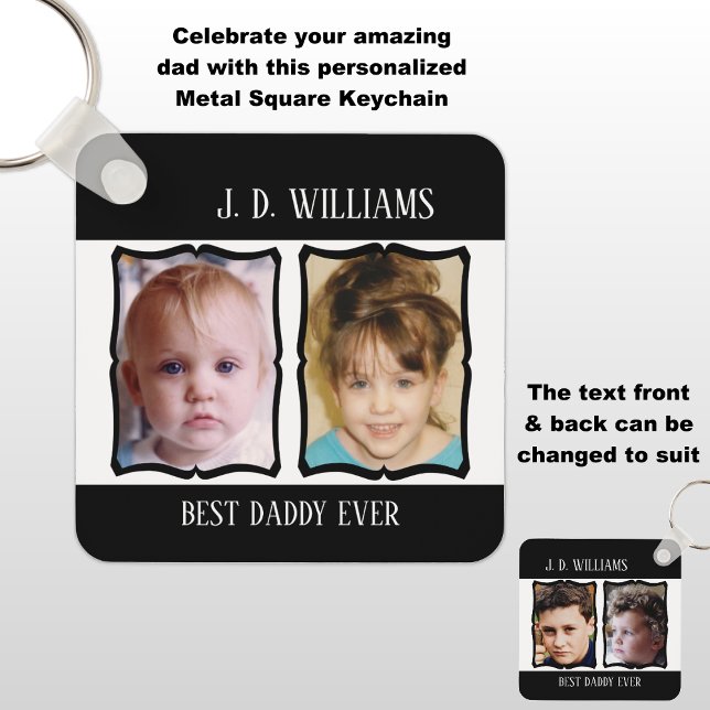 Double sided best daddy add name 4 photo black key ring (Creator Uploaded)