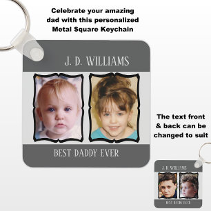 Double sided best daddy add name 4 photo grey key ring