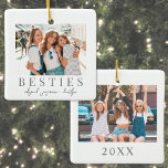 Double Sided Best Friend Photo Christmas Ceramic Ornament<br><div class="desc">This simple and elegant boho-inspired square Christmas ornament is a beautiful way to celebrate friendship during the holidays. The design features space for one photo on the front and one on the back, making it a double-sided keepsake to showcase your favorite memories. "Besties" is displayed underneath the front photo in...</div>
