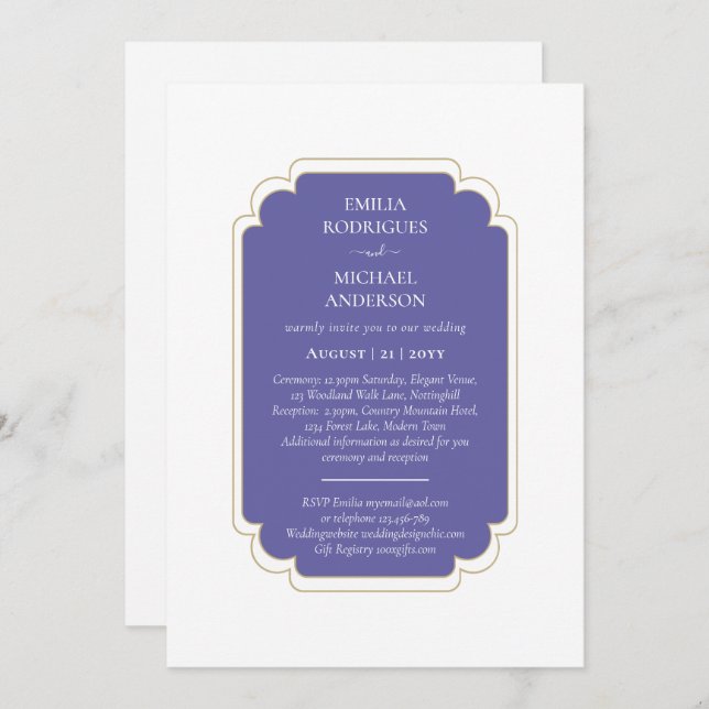 Double Sided BILINGUAL Wedding Purple Peri Invitation (Front/Back)