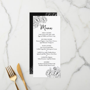Double-Sided Black White Boho Floral Wedding Bar+ Menu