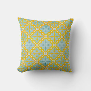 Double-sided blue and yellow batik style custom cushion