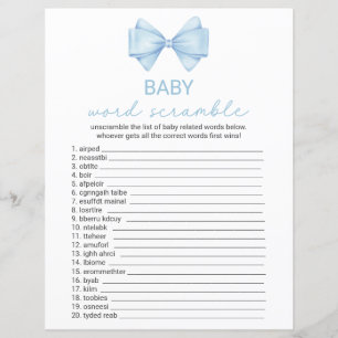 Double Sided Blue Bow Baby Shower Game Card